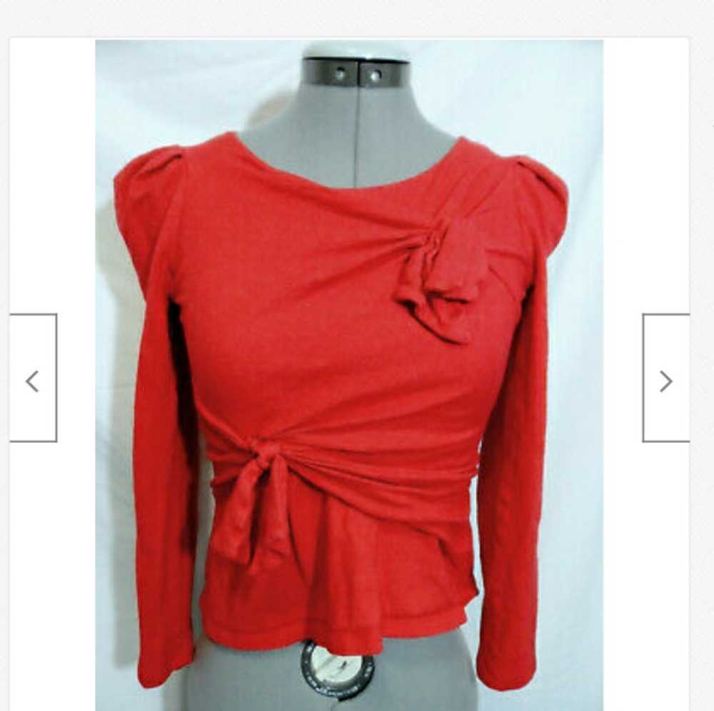 $400 retail PAULE KA High End Knit CROP Top M Red Tie details LS French designer